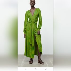 Zara Long Green Jaquard Dress